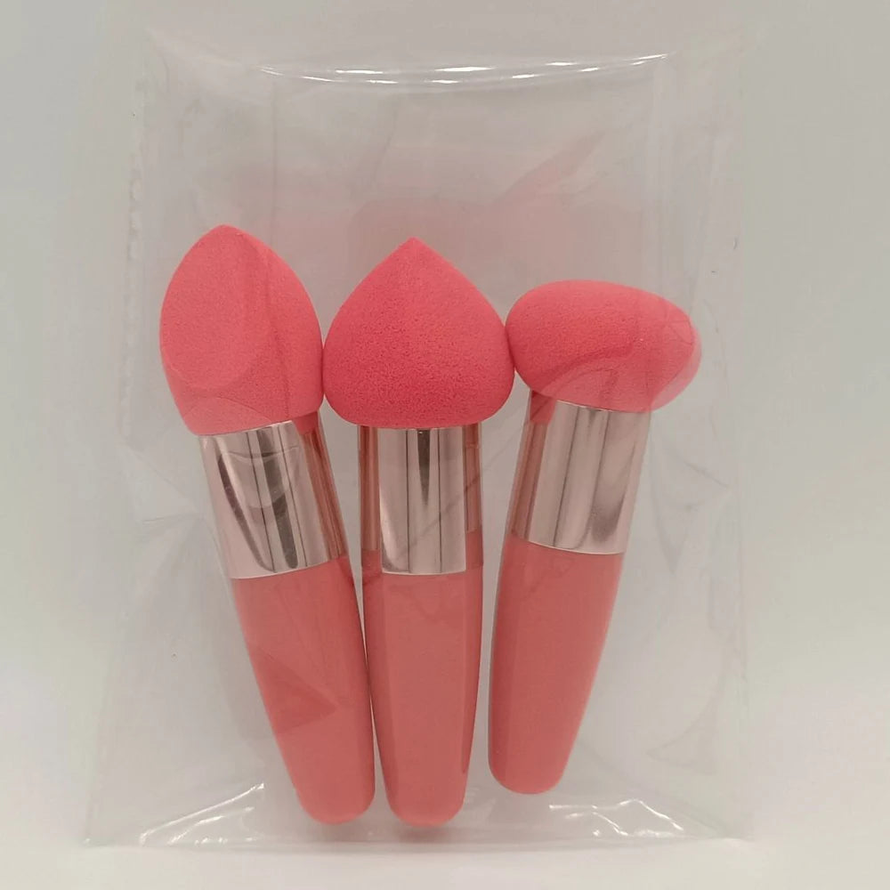3pcs Women Foundation Powder Cosmetic Puff Mushroom Head Face Concealer Blender Makeup Brushes with Smooth Handle Beauty Tools